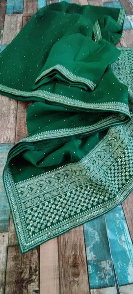 Pure Organza Silk Saree in Green - Saree - FashionVibes