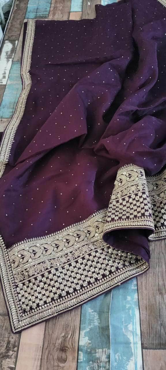 Pure Organza Silk Saree in Indigo - Saree - FashionVibes
