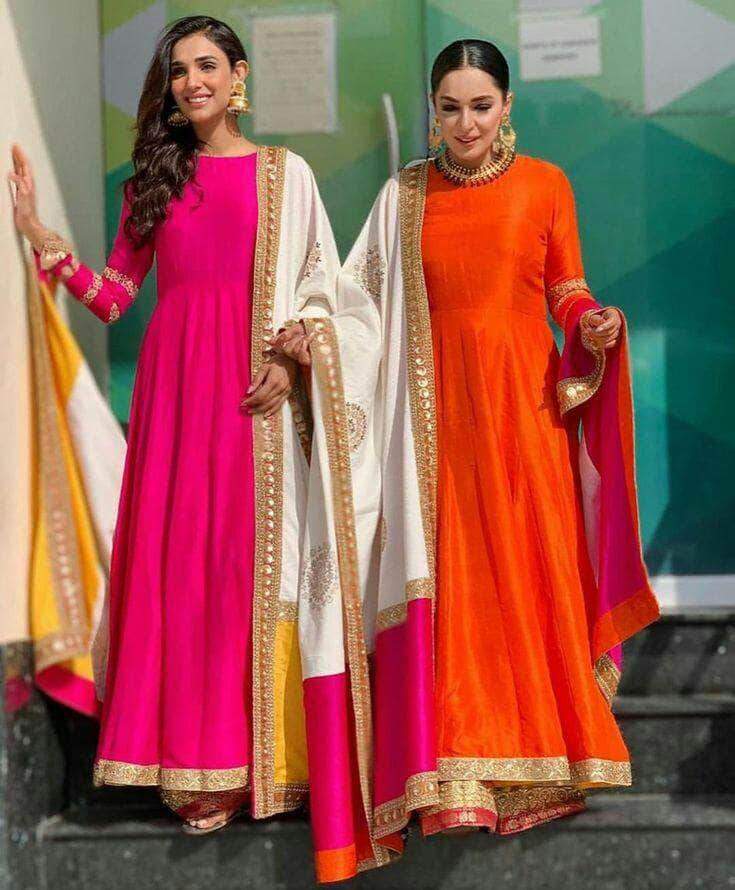 Pure Silk Color Block Anarkali Suit in - Salwar Suit - FashionVibes