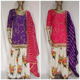 Pure Silk Floral Gharara Suit in - Salwar Suit - FashionVibes