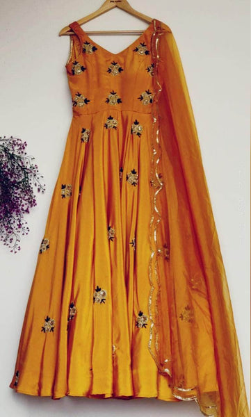 Raw Silk Anarakali in - Salwar Suit - FashionVibes
