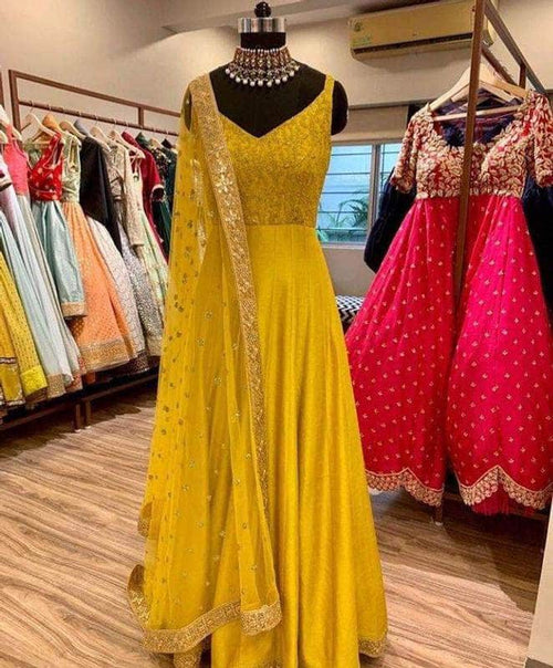 Raw Silk Anarkali in - Salwar Suit - FashionVibes