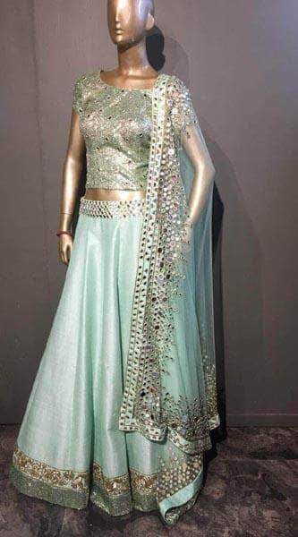 Raw Silk Pastel Green Lehenga in - Custom Salwar suit and Lehenga - FashionVibes