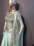 FashionVibes Custom Salwar suit and Lehenga SkyBlue Raw Silk Pastel Green Lehenga