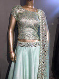 Raw Silk Pastel Green Lehenga in SkyBlue - Custom Salwar suit and Lehenga - FashionVibes