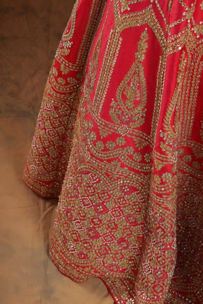 Red Bridal Gota and Kundan Work Lehenga in - Lehenga - FashionVibes