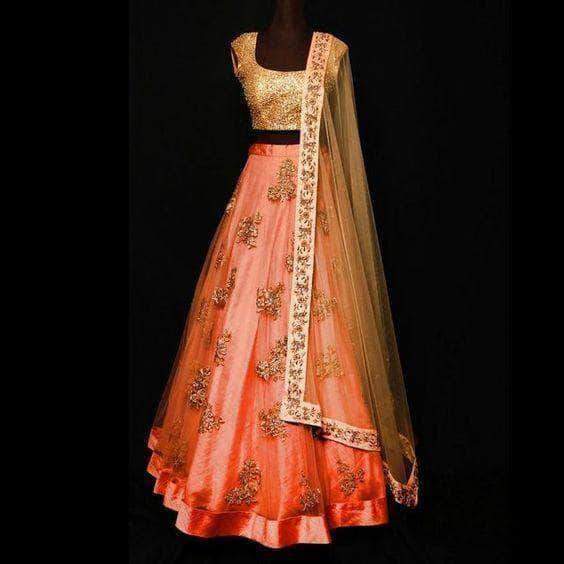 Rust Color Net Lehenga with Sequin Choli and Dupatta in - Custom Salwar suit and Lehenga - FashionVibes