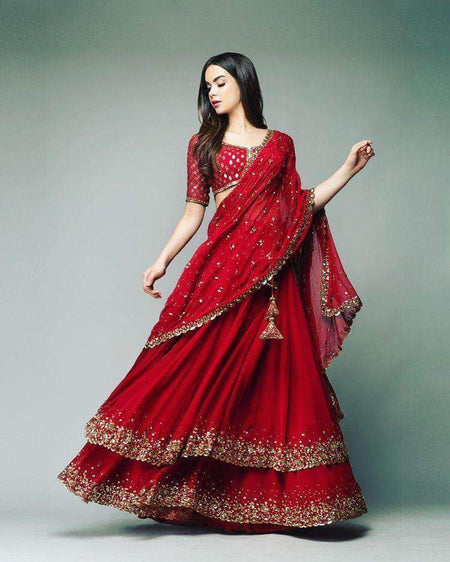 Red Georgette Lehenga with Embroidered Choli