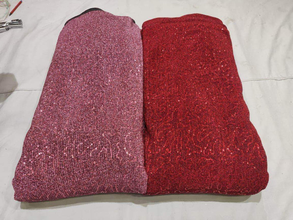 Sequin Shimmer Custom Saree in Red - Saree - FashionVibes