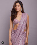 Sequin Shimmer Custom Saree in RosyBrown - Saree - FashionVibes