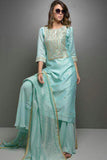 Sky Blue Georgette Gotawork Sharara Suit in - Salwar Suit - FashionVibes