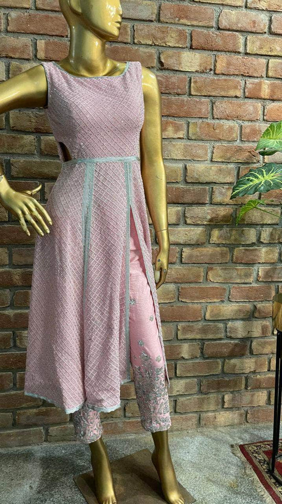 Stylish Pink Indo-western Georgette Gown in - Gowns - FashionVibes