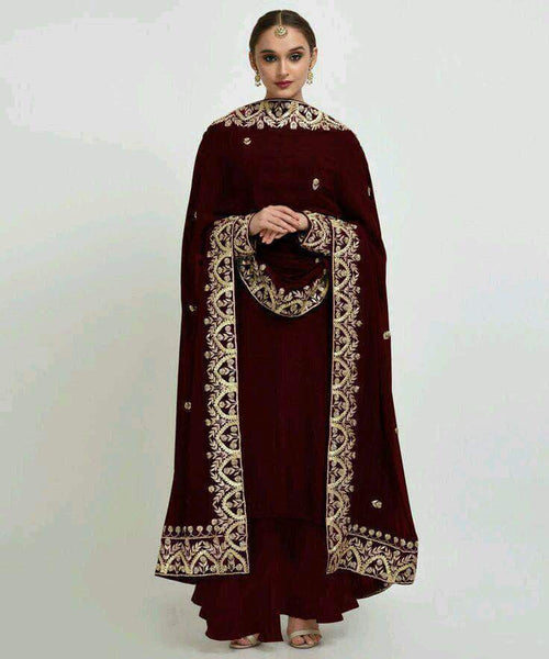 Velvet Plazo Suit Set in - Salwar Suit - FashionVibes
