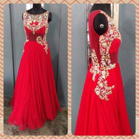 Pure Georgette Lucknowi Red Indowestern Gown