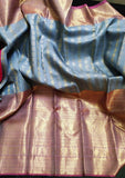 Wedding Kanjivaram Silk Saree in Light blue - Saree - FashionVibes
