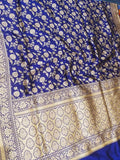 Wedding Saree India - Banarasi  Silk Saree with exquisite border in Dark Blue - Saree - FashionVibes