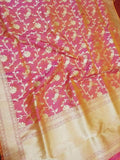 Wedding Saree India - Banarasi  Silk Saree with exquisite border in Reddish Pink - Saree - FashionVibes