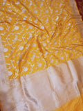 Wedding Saree India - Banarasi  Silk Saree with exquisite border in Yellow - Saree - FashionVibes
