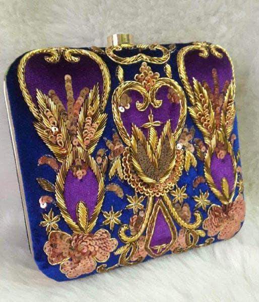 Wedding Velvet Clutch in Blue and Purple - Shoes & Cluthes - FashionVibes